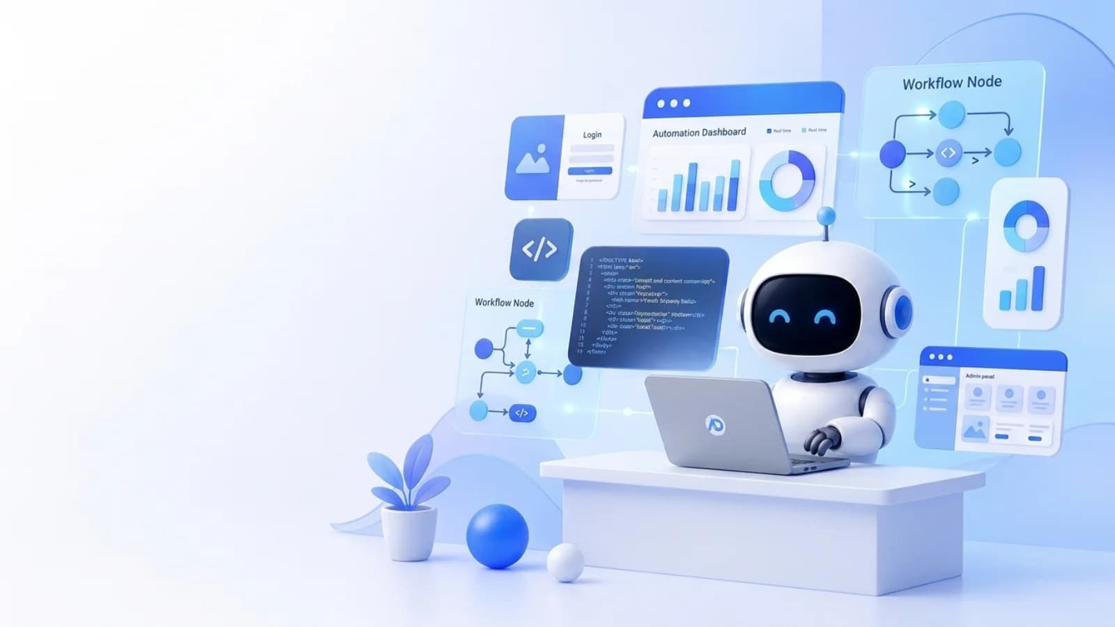 Robot engineer building custom web systems and automation dashboards